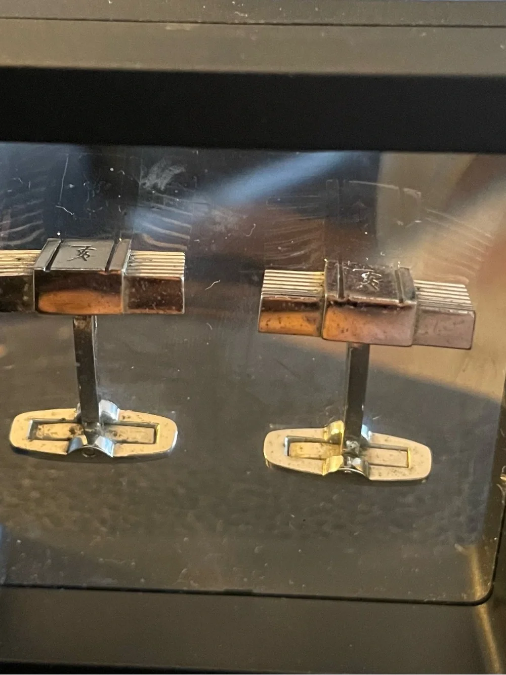 Yves Saint Laurent Silver Ribbed Logo Cufflinks